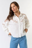 Embroidered Cut Out Button Down Shirt -White