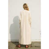 Cotton Linen Pleated Longline Shirt Dress