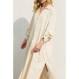 Cotton Linen Pleated Longline Shirt Dress