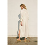 Cotton Linen Pleated Longline Shirt Dress