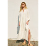 Cotton Linen Pleated Longline Shirt Dress