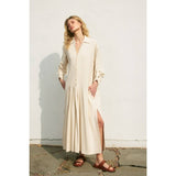 Cotton Linen Pleated Longline Shirt Dress