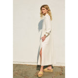 Cotton Linen Pleated Longline Shirt Dress