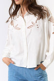 Embroidered Cut Out Button Down Shirt -White