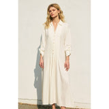 Cotton Linen Pleated Longline Shirt Dress