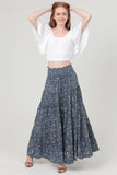 Smocked Print Tiered Maxi Skirt