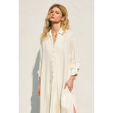 Cotton Linen Pleated Longline Shirt Dress