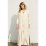 Cotton Linen Pleated Longline Shirt Dress