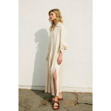 Cotton Linen Pleated Longline Shirt Dress