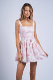 Hibiscus Floral Lace Trim Mini Dress - Pink