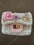 Bouclé Tweed Mini Purse w Gold Chain