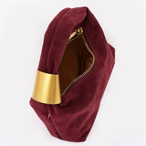 Suede Hobo Bag with Gold Accents