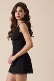 Eyelet V-Neck Lace Mini Dress w Open Back