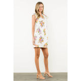 Floral Flutter Sleeve Dress w Pom Trim