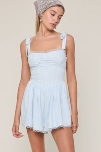 Tie Strap Smocked Lace Trim Mini Romper