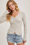 Button Down Lace Trim Knit Cardigan- Oatmeal