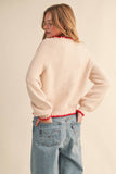 Puff Sleeve Sweater w Contrast Stitching- Almond Red