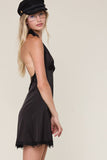 Halter Mini Dress with Open Back Lace Trim