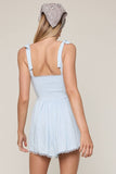 Tie Strap Smocked Lace Trim Mini Romper