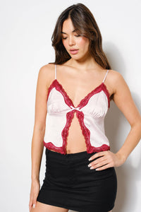 Contrast Satin Lace Camo Top