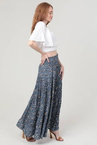 Smocked Print Tiered Maxi Skirt