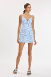 Blue Patchwork Pattern Scalloped Mini Dress