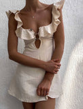 Ruffled Sleeveless Dress with Keyhole Detail