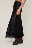 Satin Lace Midi Skirt with Lace Trim