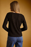 Long Sleeve Round Neck Knit Top- Black