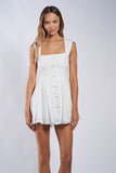 EYELET RIBBON-SHAPED BUTTON DECO MINI DRESS