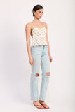 Red Floral Sweetheart Top w Open Ribbon Tie Back