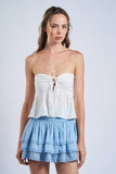 White Floral Embossed Tie Top