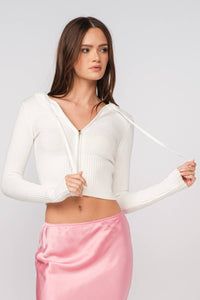 SOLID COLOR KINT SWEATER HOODIE CROP TOP