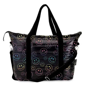 Black Puffer Outline Happy Face Tote Bag