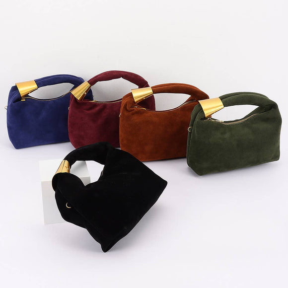 Suede Hobo Bag with Gold Accents