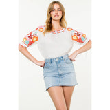 Embroidered Multi-Color Puff Sleeve Top