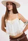 Floral Embossed Cami Crop Top - Cream