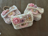 Bouclé Tweed Mini Purse w Gold Chain