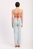 Red Floral Sweetheart Top w Open Ribbon Tie Back