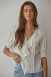 Woven Cotton V-Neck Short Sleeve Top (2 Colors)