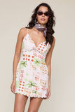 Vintage Palm Tree Print V-Neck Mini Dress