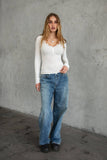 Lace Trim Henley Long Sleeve Top
