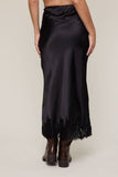 Satin Lace Midi Skirt with Lace Trim