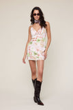 Vintage Palm Tree Print V-Neck Mini Dress