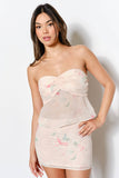 Floral Chiffon Strapless Top w Pleated Back