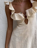 Ruffled Sleeveless Dress with Keyhole Detail