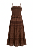 Embroidered Lace Crop Top - Brown