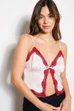 Contrast Satin Lace Camo Top