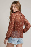 Floral Dot Print Back Tie Blouse