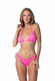 Hot Pink w Gold Trim Wavy Bikini Set